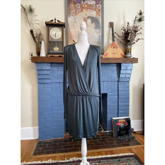Massimo Dutti S 30 Green V-Neck Slinky Knit Wrap Super Mini Dress Luxury Evening - Picture 1 of 16